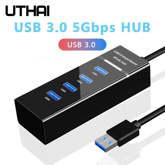 UTHAI 4-Port USB 3.0 High-Speed Hub – 5Gbps Splitter Adapter for Laptop & PC Expansion