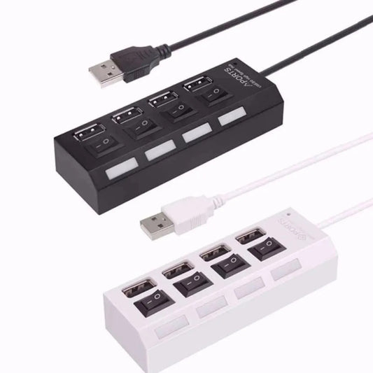 USB 2.0 4-Port Expansion Hub – Independent Switch Docking Station & Splitter Adapter for Computer and Office Accessories