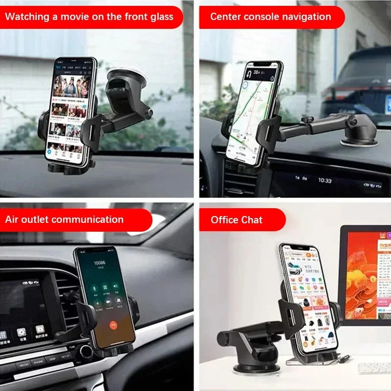 Universal Car Phone Holder – Dashboard & Windshield Suction Mount with Gravity Expansion, 360° Rotation & One-Hand Operation