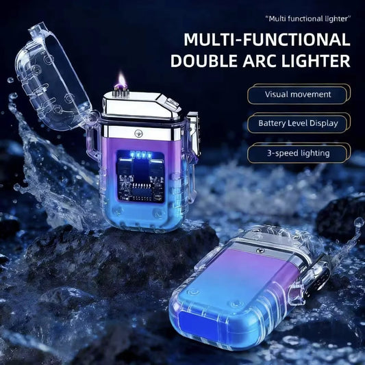 USB Rechargeable Windproof Electric Arc Lighter with LED Flashlight – Multi-Function Tool for Camping, Kitchen & Outdoor Use