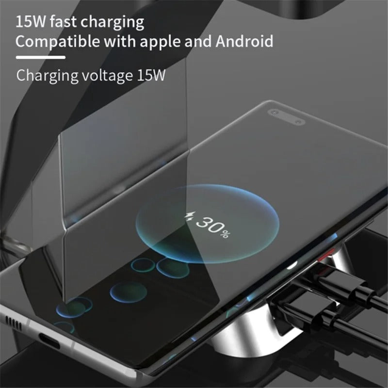 H26 Magnetic 6-in-1 Wireless Charging Station with Clock – 15W Fast Charger for iPhone, AirPods & Apple Watch (ABS+PC)