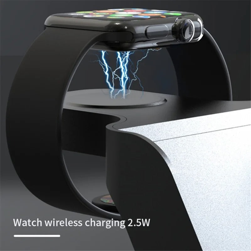 H26 Magnetic 6-in-1 Wireless Charging Station with Clock – 15W Fast Charger for iPhone, AirPods & Apple Watch (ABS+PC)
