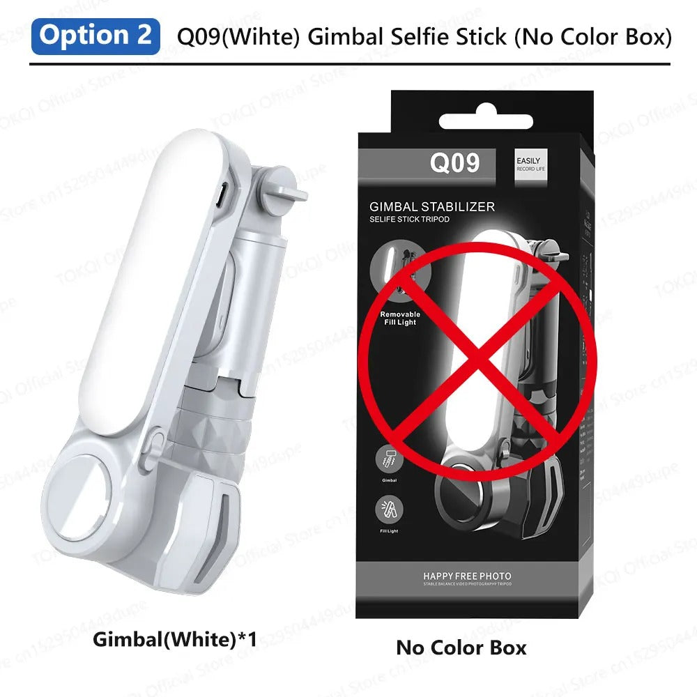 Q09 Anti-Shake Gimbal Stabilizer Selfie Stick with Bluetooth Remote, Mini Tripod & Detachable Fill Light for iOS and Android Smartphones