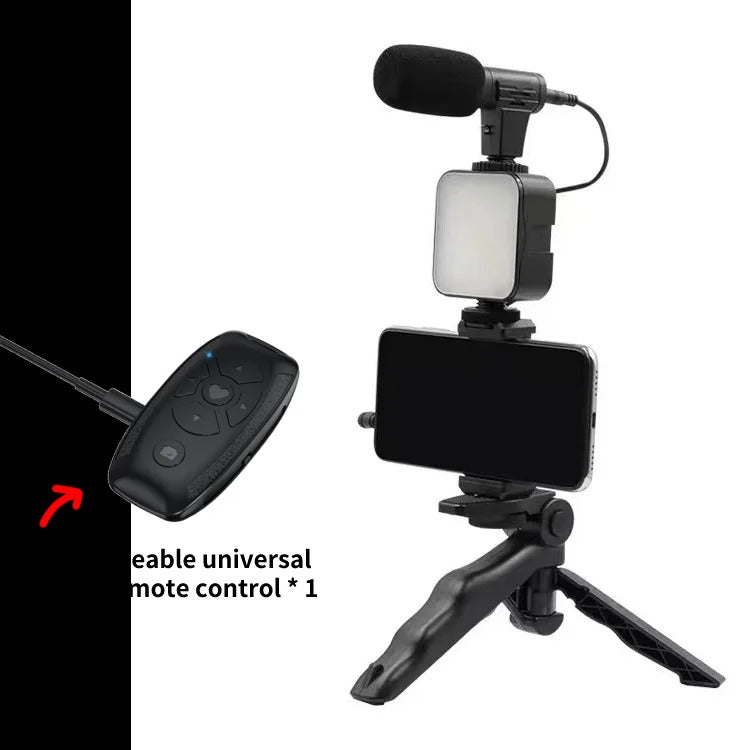 Cell Phone Tripod Kit with LED Fill Light & Microphone – Portable Live Streaming and Photography Setup for Smartphones