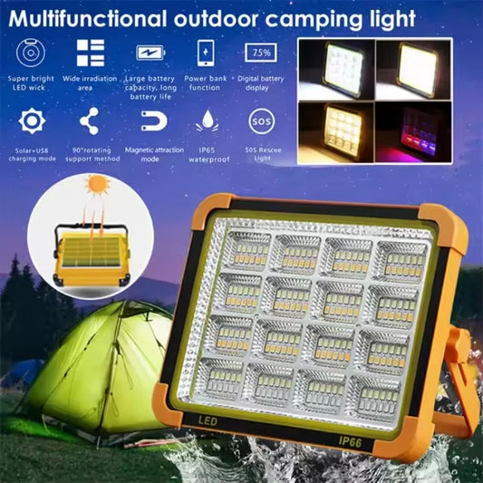 HB-6220 Outdoor Solar LED Camping Light – 120W Portable Emergency Lamp with USB Charging, Power Bank, and 4-Mode Dimming