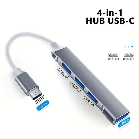 USB Hub 3.0 4-Port Extender – High-Speed Splitter Adapter for MacBook Pro, Air, Laptop, PC & OTG Devices