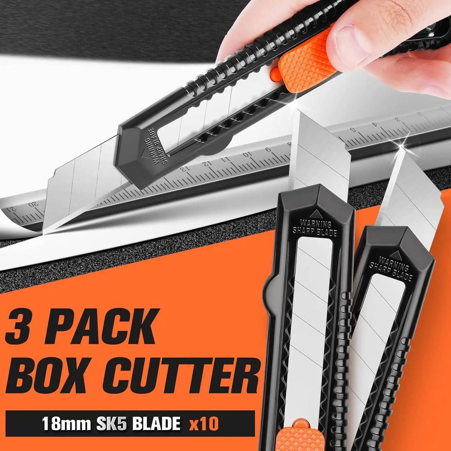 Utility Knife Box Cutter Retractable, Compact Box Knife for Cartons, Cardboard and Boxes