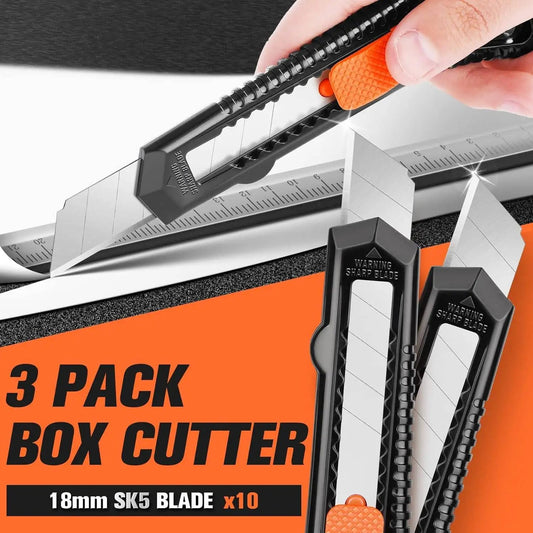Utility Knife Box Cutter Retractable, Compact Box Knife for Cartons, Cardboard and Boxes