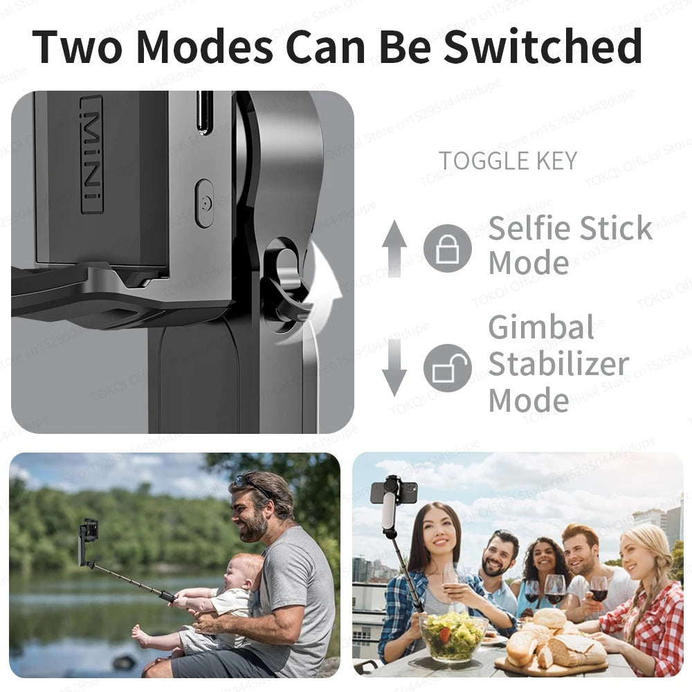 Q09 Anti-Shake Gimbal Stabilizer Selfie Stick with Bluetooth Remote, Mini Tripod & Detachable Fill Light for iOS and Android Smartphones