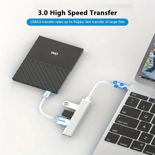 USB Hub 3.0 4-Port Extender – High-Speed Splitter Adapter for MacBook Pro, Air, Laptop, PC & OTG Devices