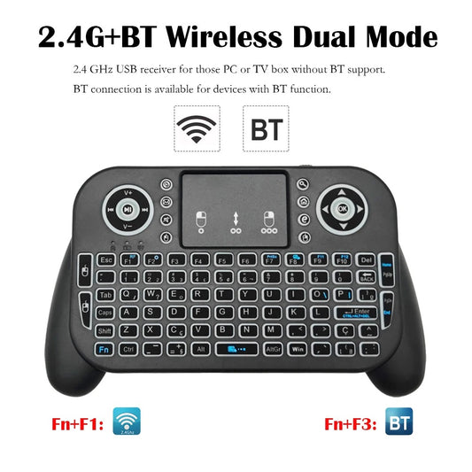 V8 Mini Wireless Keyboard – 7-Color Backlit, 2.4G & Bluetooth Dual-Mode, Air Mouse Remote with Touchpad for Android TV Box, PC & Smart Devices (Spanish/Portuguese Layout)