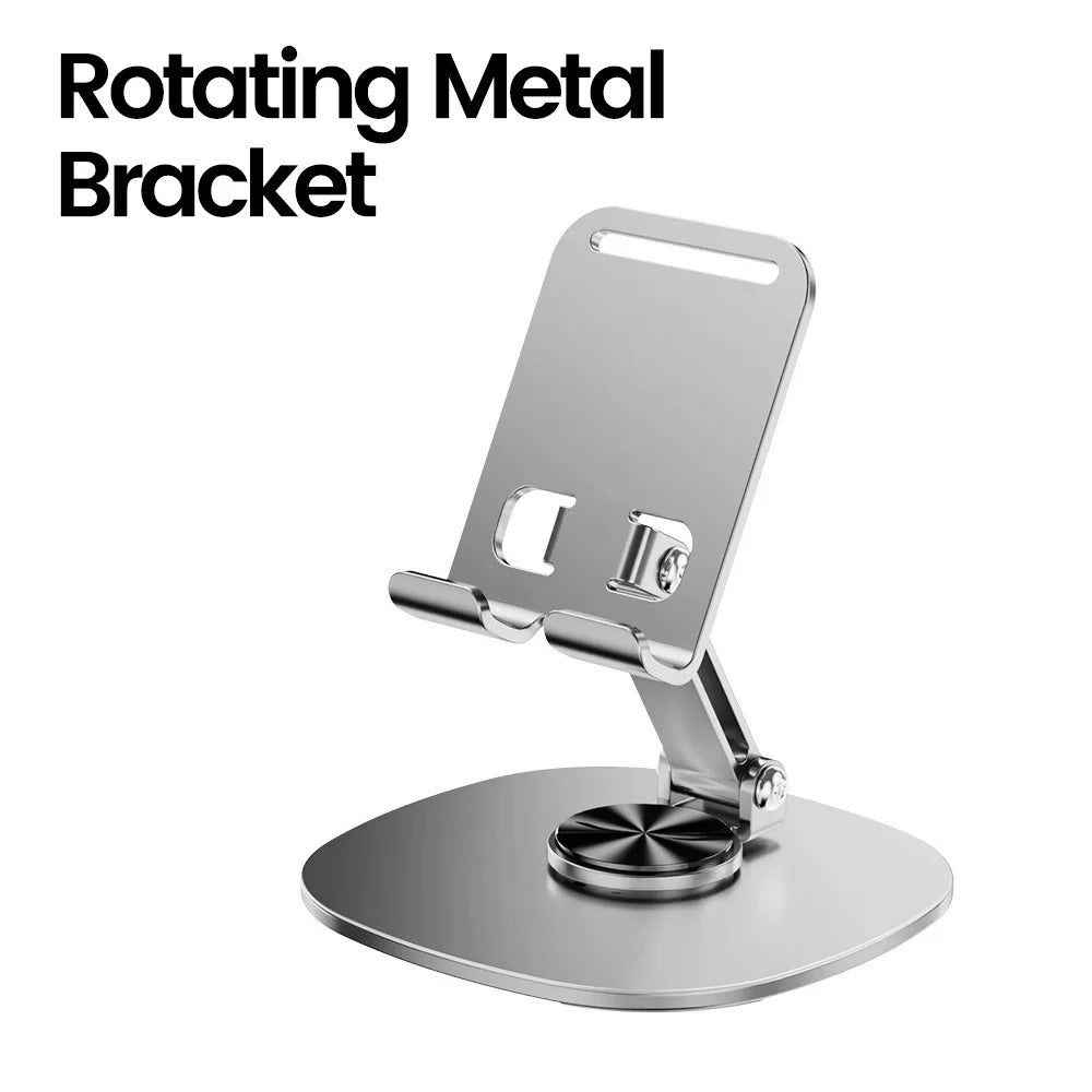 Foldable 360° Rotating Mobile Phone & Tablet Stand – Adjustable Aluminum Alloy Desktop Holder for iPad, iPhone 15/14/13 Pro, Samsung & More
