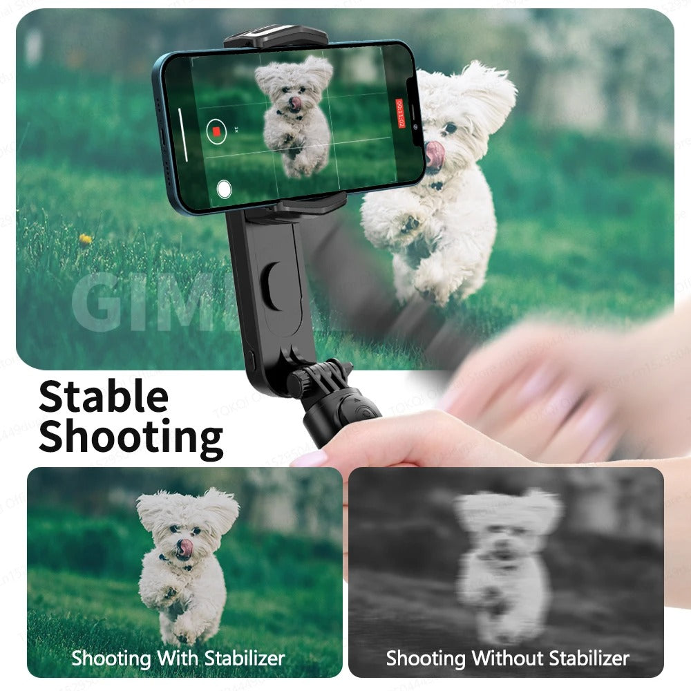 Q09 Anti-Shake Gimbal Stabilizer Selfie Stick with Bluetooth Remote, Mini Tripod & Detachable Fill Light for iOS and Android Smartphones