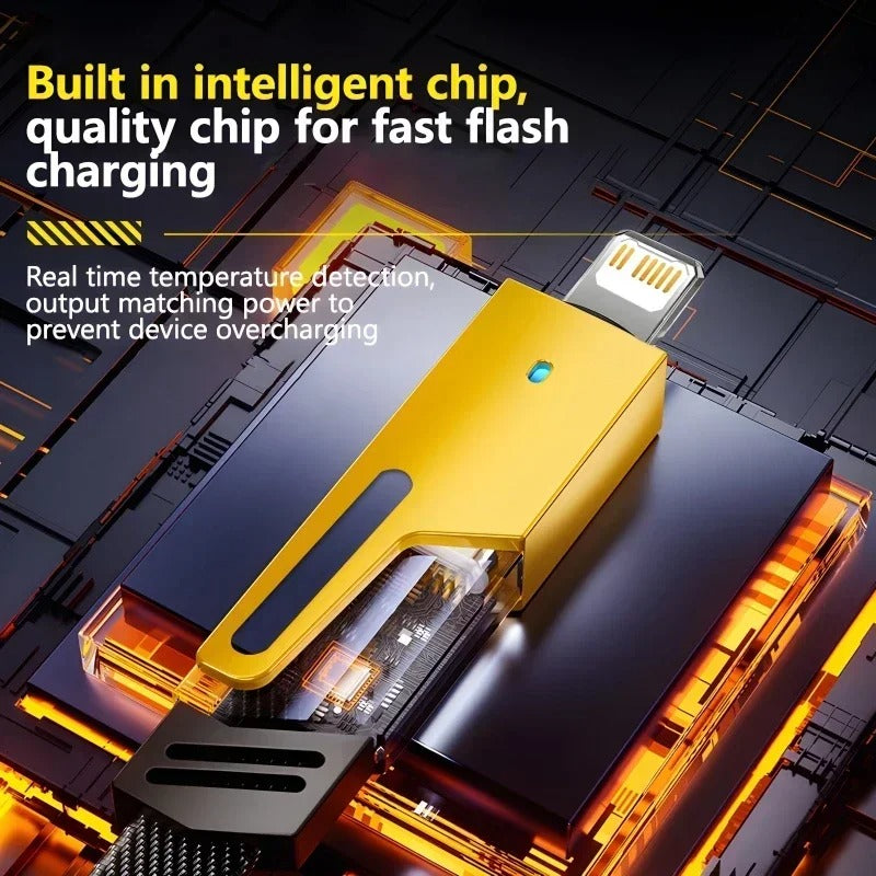 4-in-1 Fast Charging Cable, 65W PD QC Mecha Cable for AndroidiPhone, USB C Multi-Port Quick Charge Wire