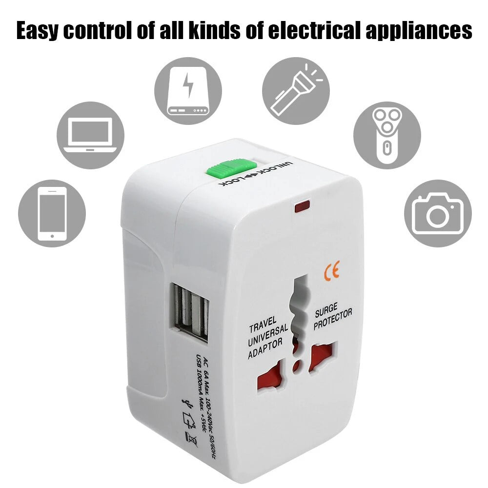 Protable AU US UK EU Converter All in One International Plug Adapter 2 USB Type C Ports World Travel AC Power Charger Adapter