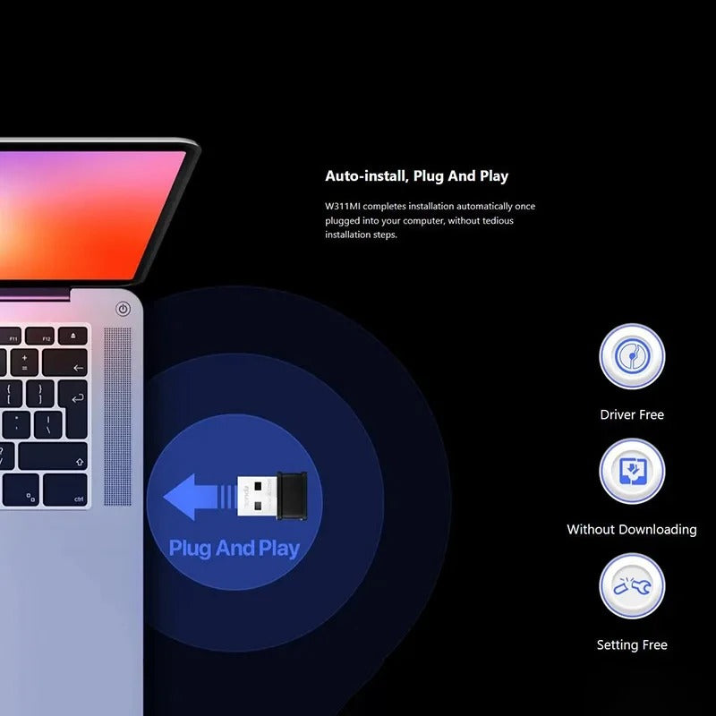 Tenda W311MI AX300 WiFi 6 Mini USB Network Adapter – 286 Mbps 2.4 GHz Driver-Free Dongle for PC & Laptop (Windows 7/10/11)