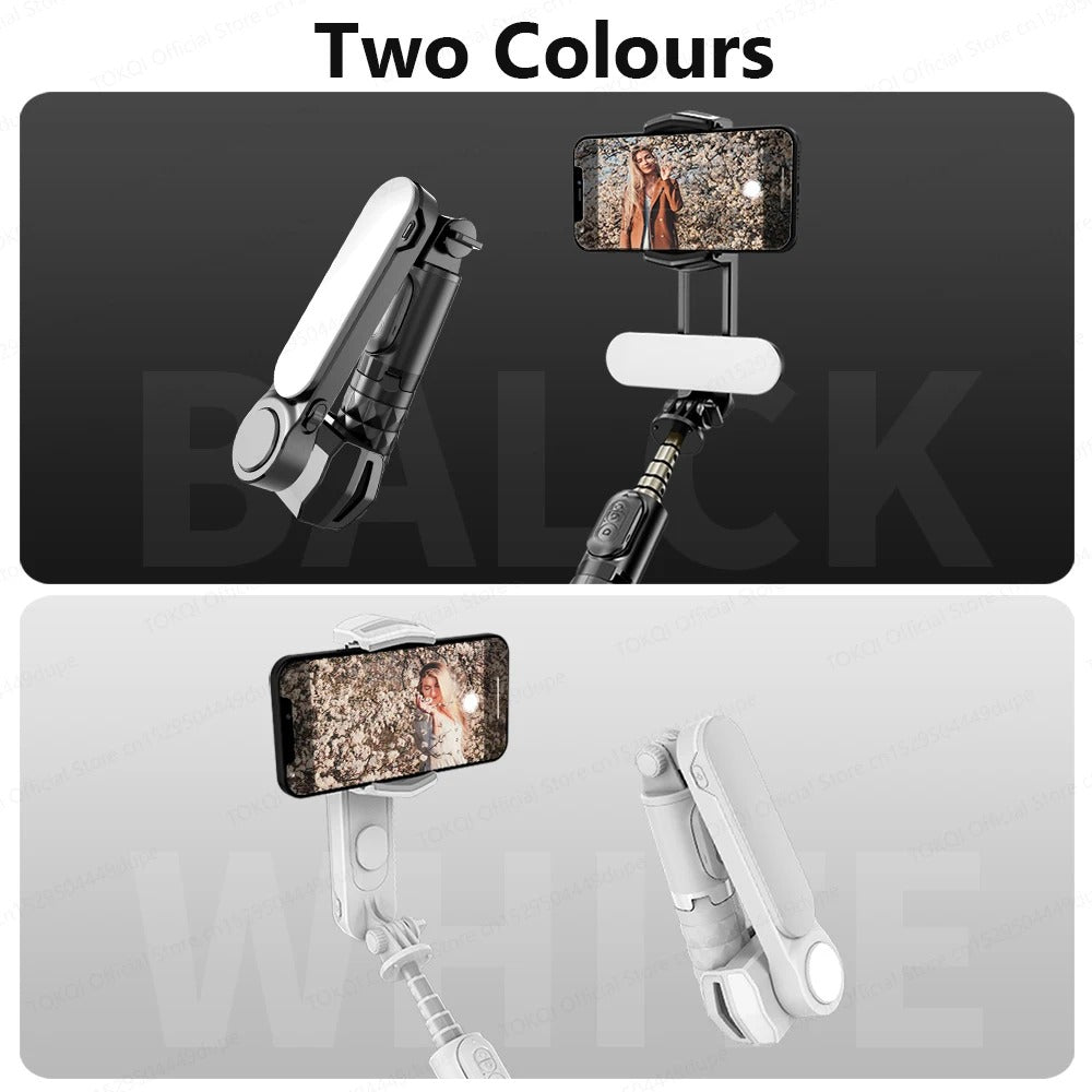 Q09 Anti-Shake Gimbal Stabilizer Selfie Stick with Bluetooth Remote, Mini Tripod & Detachable Fill Light for iOS and Android Smartphones