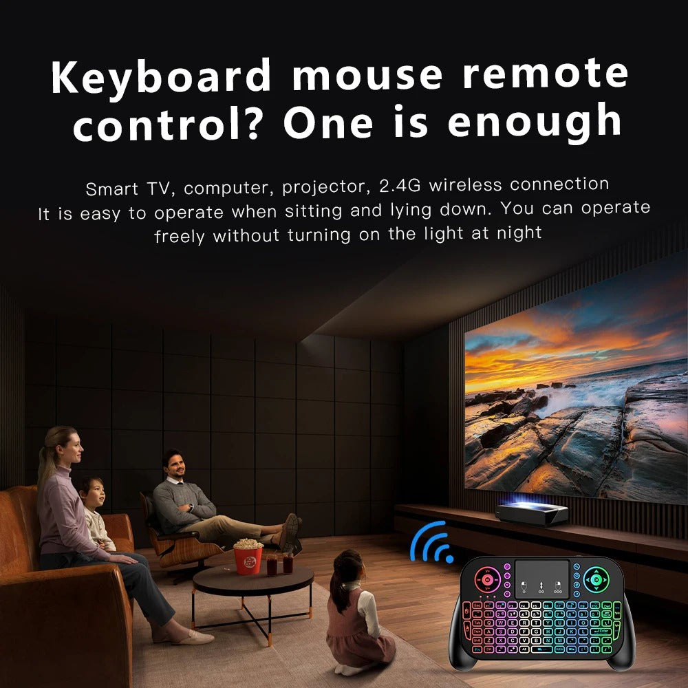 V8 Mini Wireless Keyboard – 7-Color Backlit, 2.4G & Bluetooth Dual-Mode, Air Mouse Remote with Touchpad for Android TV Box, PC & Smart Devices (Spanish/Portuguese Layout)
