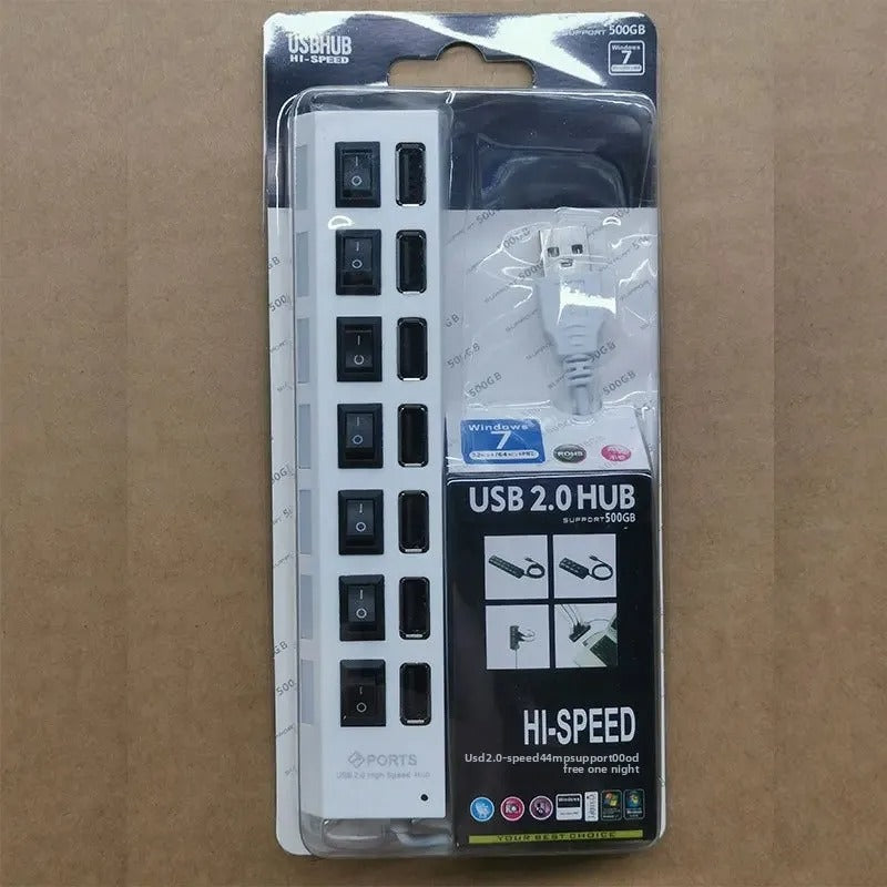 USB 2.0 4-Port Expansion Hub – Independent Switch Docking Station & Splitter Adapter for Computer and Office Accessories