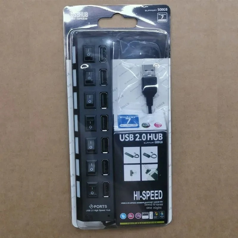 USB 2.0 4-Port Expansion Hub – Independent Switch Docking Station & Splitter Adapter for Computer and Office Accessories