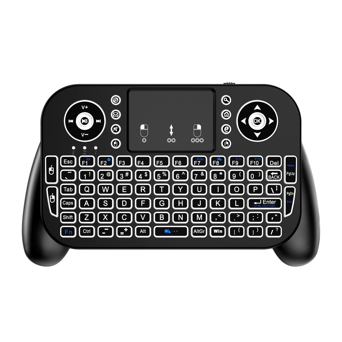 V8 Mini Wireless Keyboard – 7-Color Backlit, 2.4G & Bluetooth Dual-Mode, Air Mouse Remote with Touchpad for Android TV Box, PC & Smart Devices (Spanish/Portuguese Layout)
