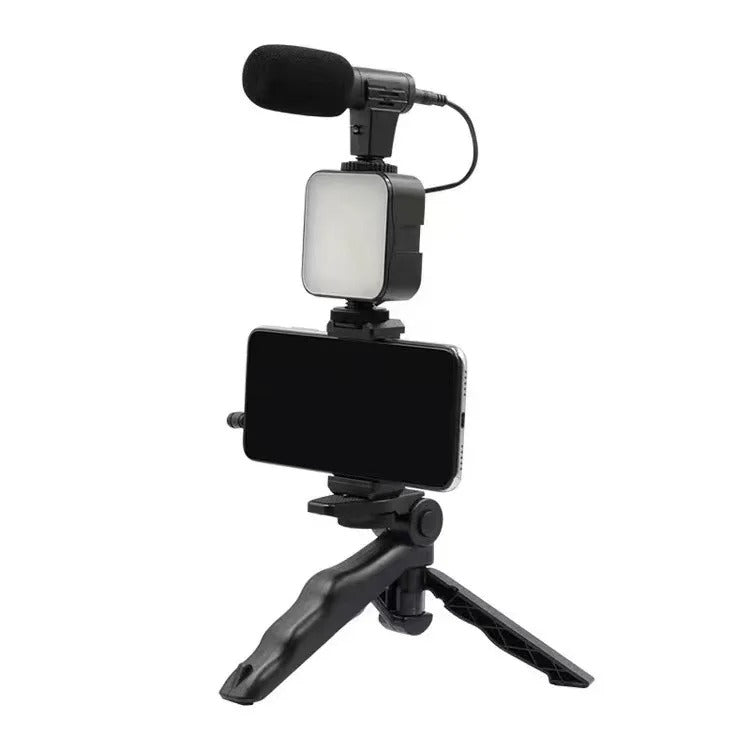 Cell Phone Tripod Kit with LED Fill Light & Microphone – Portable Live Streaming and Photography Setup for Smartphones